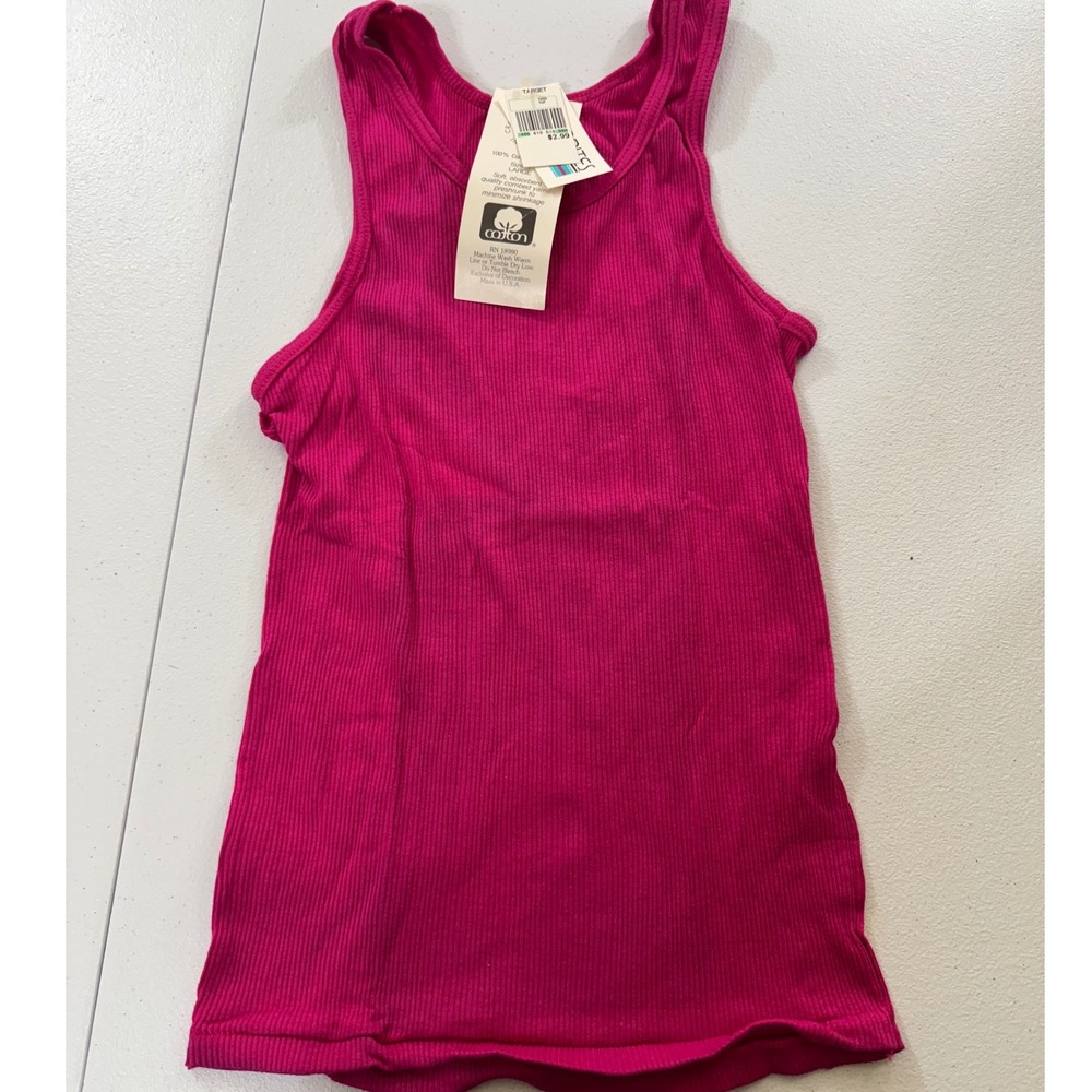 NWT VTG  Favorites Ribbed Cotton Tank Top Fuchsia Pink Sz‎ 
 L Girl made in USA